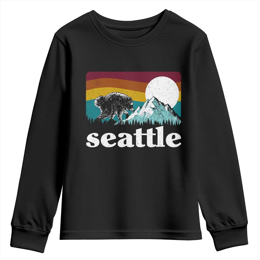 Seattle WA Mountains Jimothy the Raccoon Graphic Youth Sweatshirt Retro Vintage Sunset Viral Trash Panda Feral Legend TS02 Black Print Your Wear