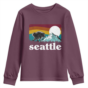 Seattle WA Mountains Jimothy the Raccoon Graphic Youth Sweatshirt Retro Vintage Sunset Viral Trash Panda Feral Legend