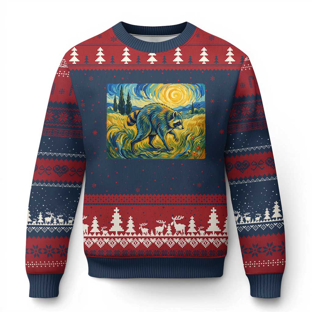 Jimothy Viral Seattle Raccoon Starry Night Style Graphic Ugly Christmas Sweater Trash Panda Feral Legend Supporter