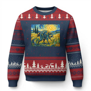 Jimothy Viral Seattle Raccoon Starry Night Style Graphic Ugly Christmas Sweater Trash Panda Feral Legend Supporter