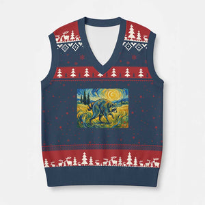 Jimothy Viral Seattle Raccoon Starry Night Style Graphic V-Neck Knit Sweater Vest Trash Panda Feral Legend Supporter