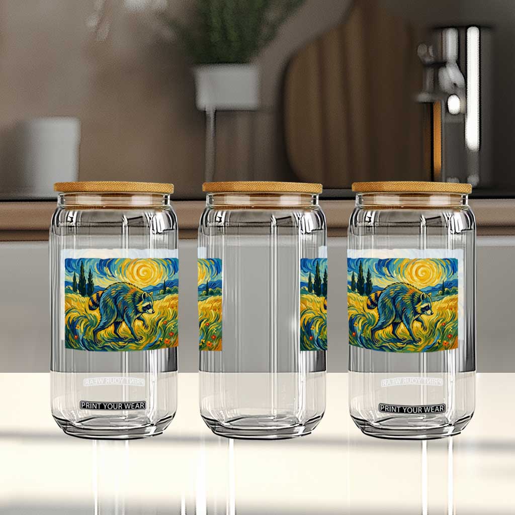 Jimothy Viral Seattle Raccoon Starry Night Style Graphic Glass Can Trash Panda Feral Legend Supporter