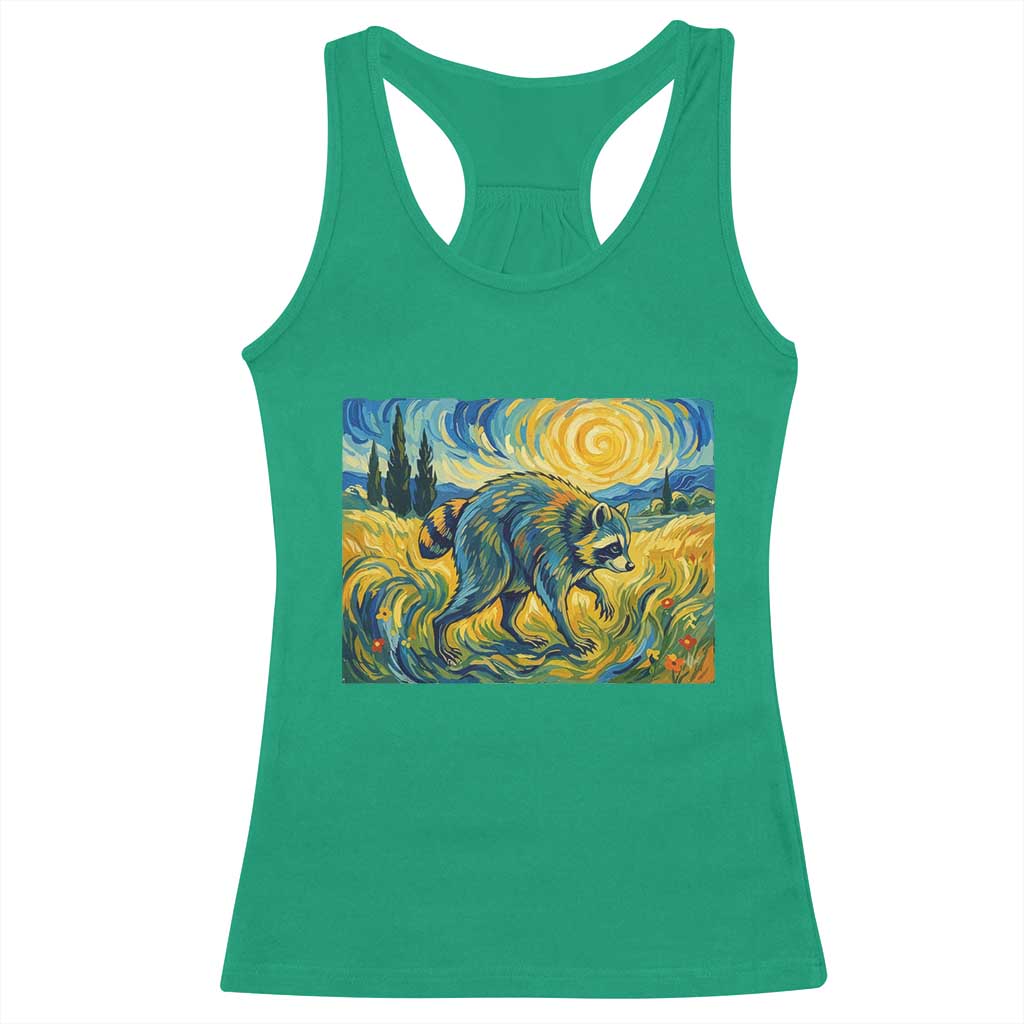 Jimothy Viral Seattle Raccoon Starry Night Style Graphic Racerback Tank Top Trash Panda Feral Legend Supporter