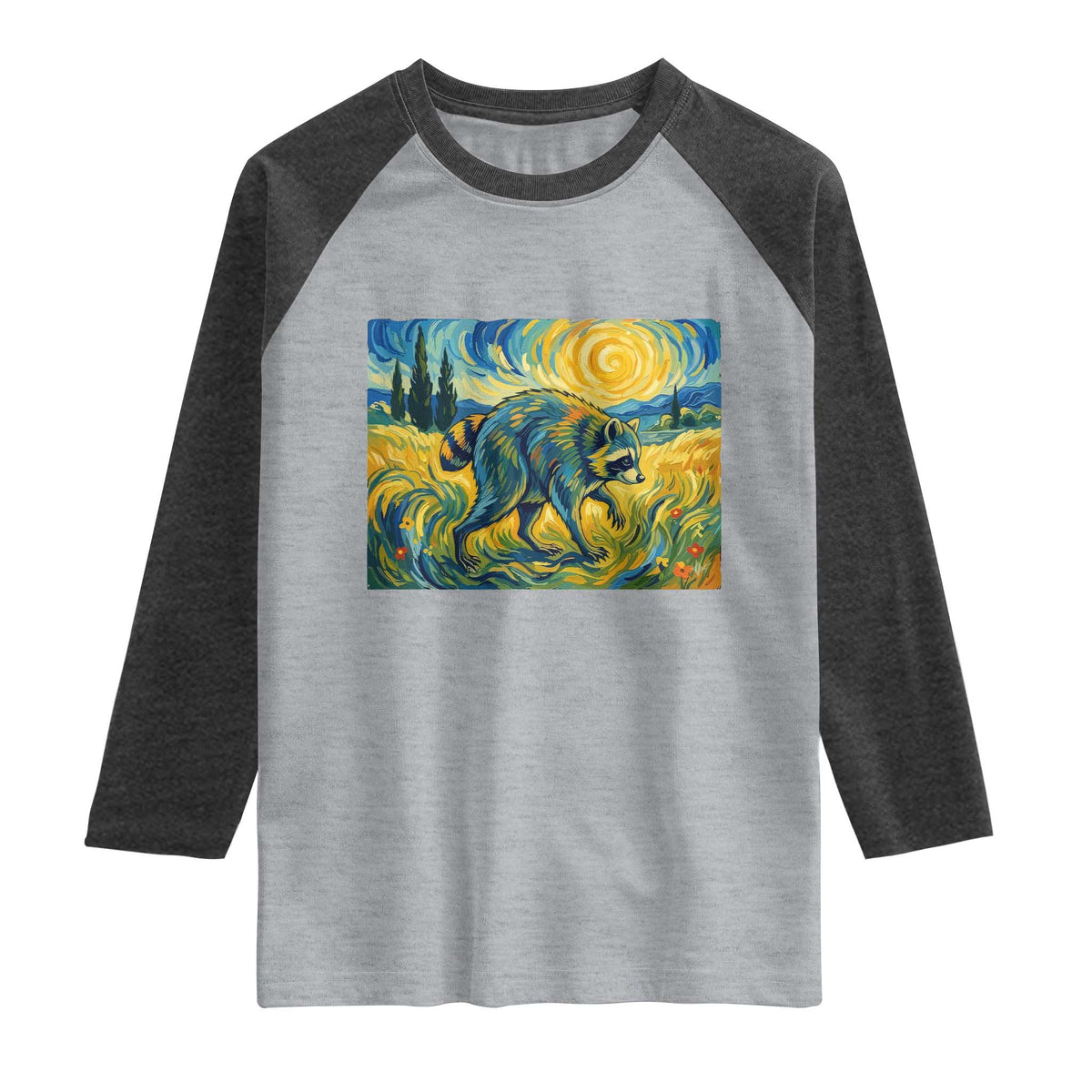 Jimothy Viral Seattle Raccoon Starry Night Style Graphic Raglan Shirt Trash Panda Feral Legend Supporter