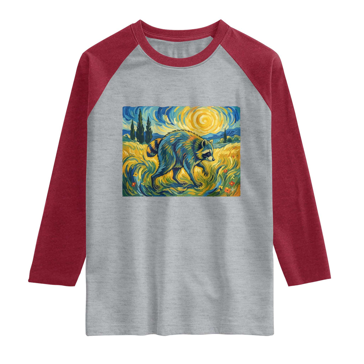 Jimothy Viral Seattle Raccoon Starry Night Style Graphic Raglan Shirt Trash Panda Feral Legend Supporter