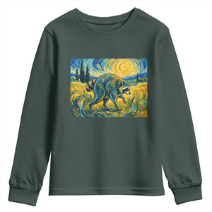 Jimothy Viral Seattle Raccoon Starry Night Style Graphic Youth Sweatshirt Trash Panda Feral Legend Supporter