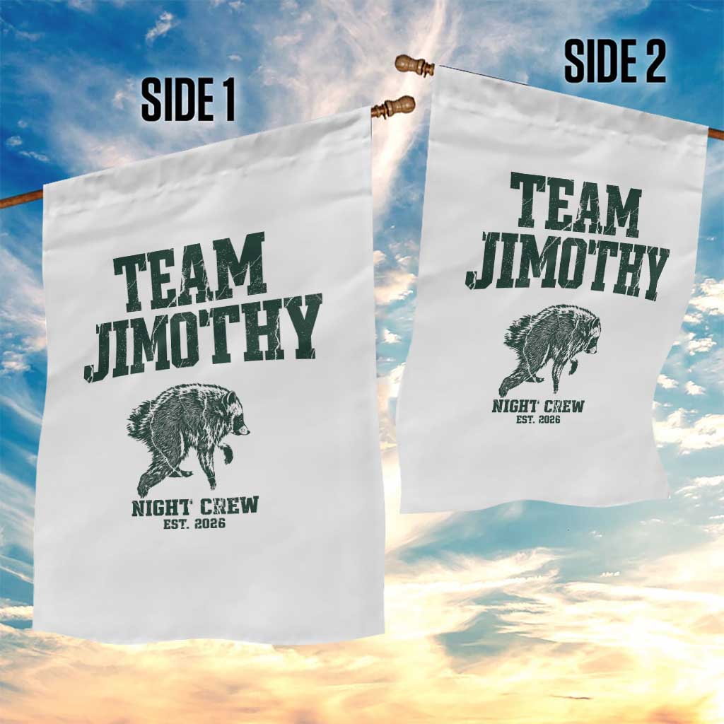 Team Jimothy Night Crew Est 2026 Viral Seattle Raccoon Garden Flag Feral Legend Trash Panda Vintage Athletic Style Graphic