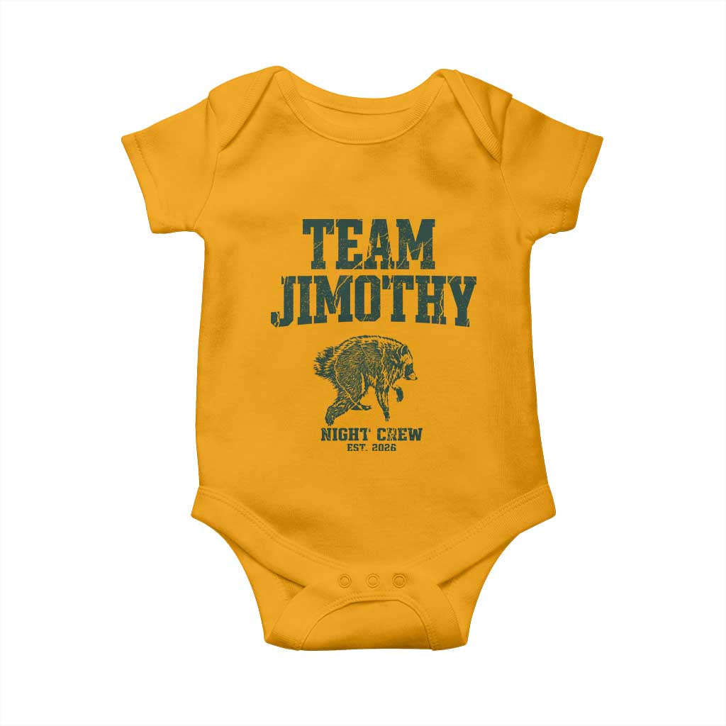 Team Jimothy Night Crew Est 2026 Viral Seattle Raccoon Baby Onesie Feral Legend Trash Panda Vintage Athletic Style Graphic