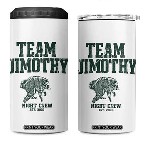 Team Jimothy Night Crew Est 2026 Viral Seattle Raccoon 4 in 1 Can Cooler Tumbler Feral Legend Trash Panda Vintage Athletic Style Graphic