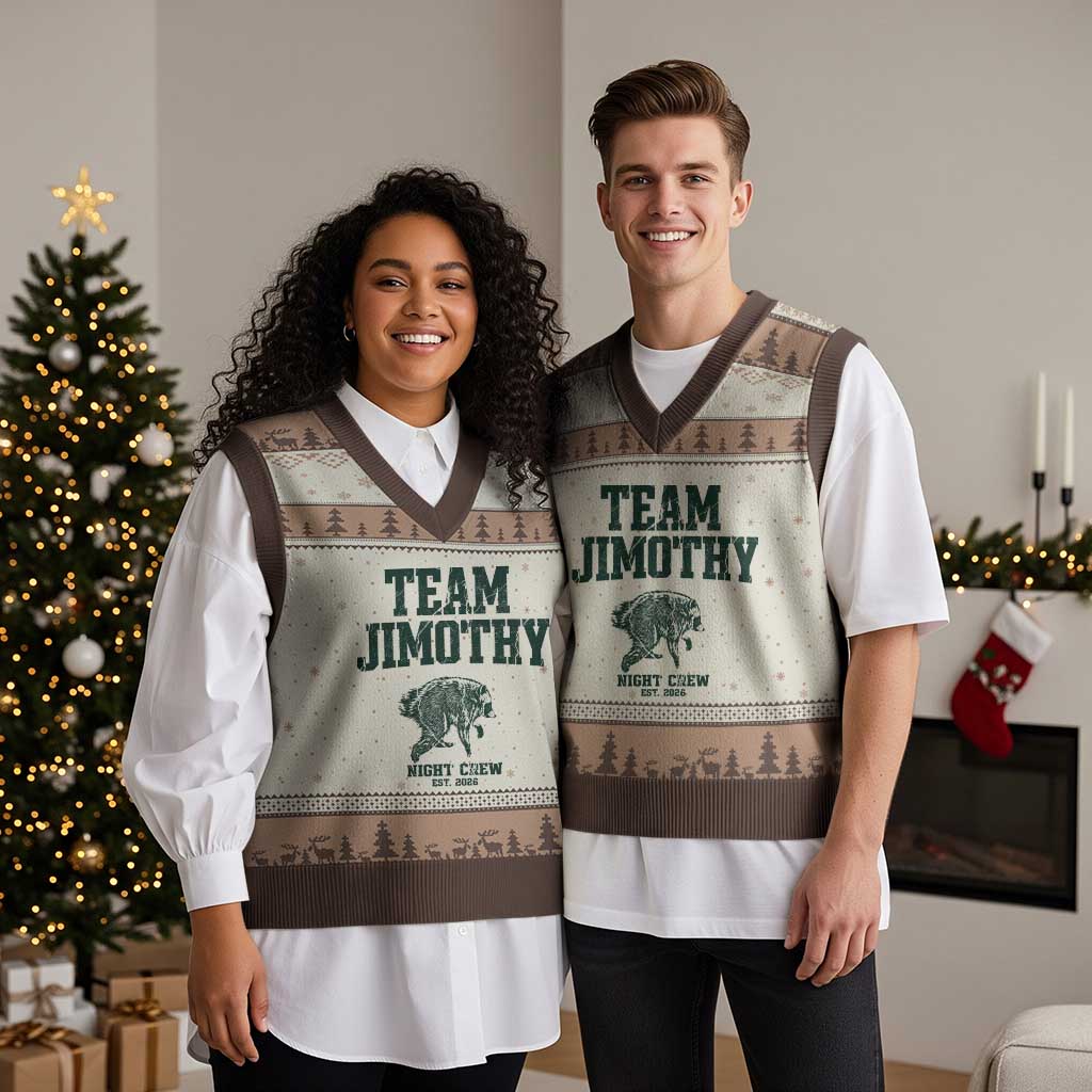 Team Jimothy Night Crew Est 2026 Viral Seattle Raccoon V-Neck Knit Sweater Vest Feral Legend Trash Panda Vintage Athletic Style Graphic