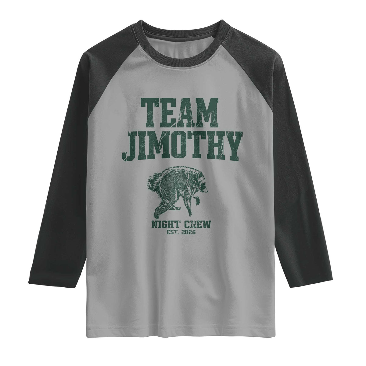 Team Jimothy Night Crew Est 2026 Viral Seattle Raccoon Raglan Shirt Feral Legend Trash Panda Vintage Athletic Style Graphic