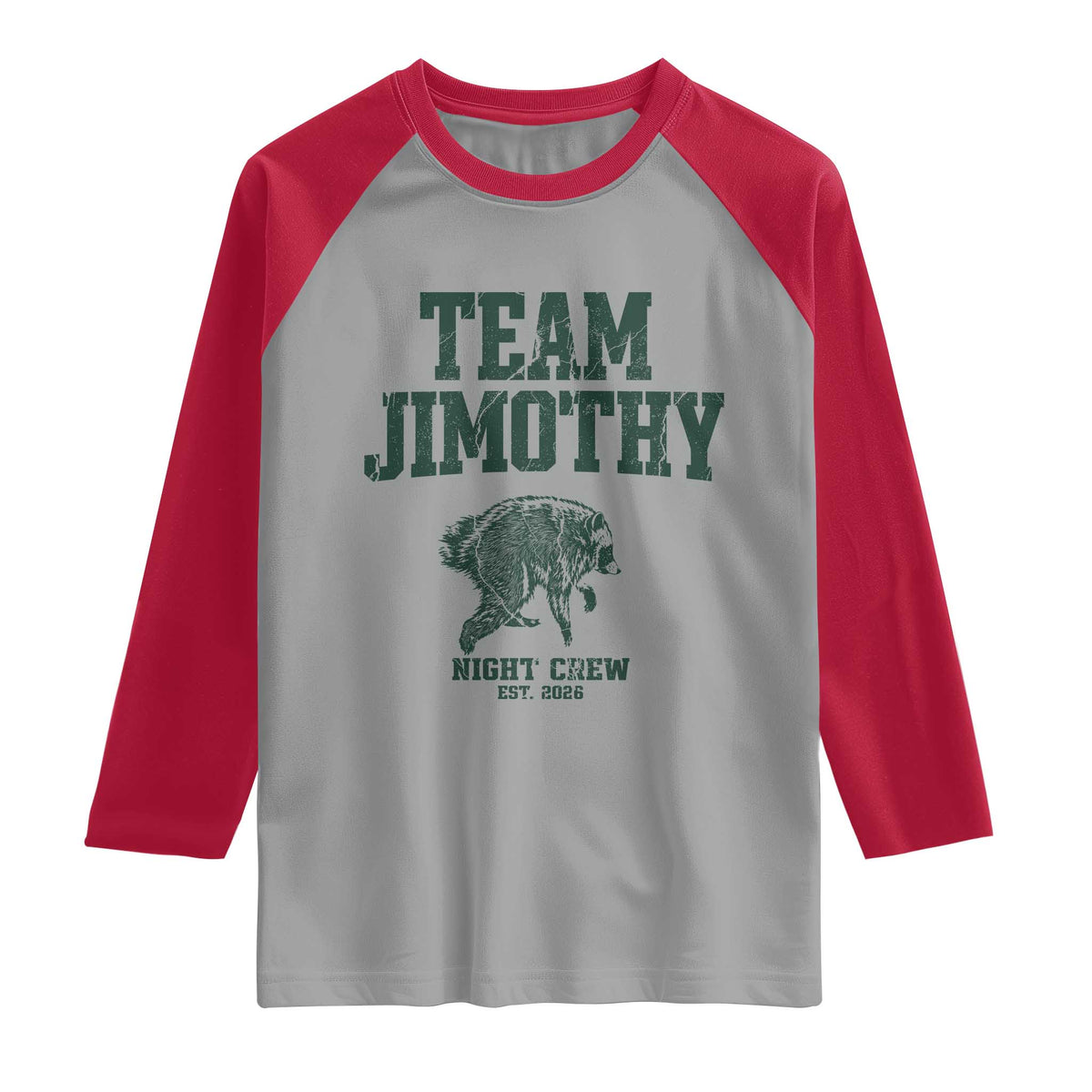 Team Jimothy Night Crew Est 2026 Viral Seattle Raccoon Raglan Shirt Feral Legend Trash Panda Vintage Athletic Style Graphic