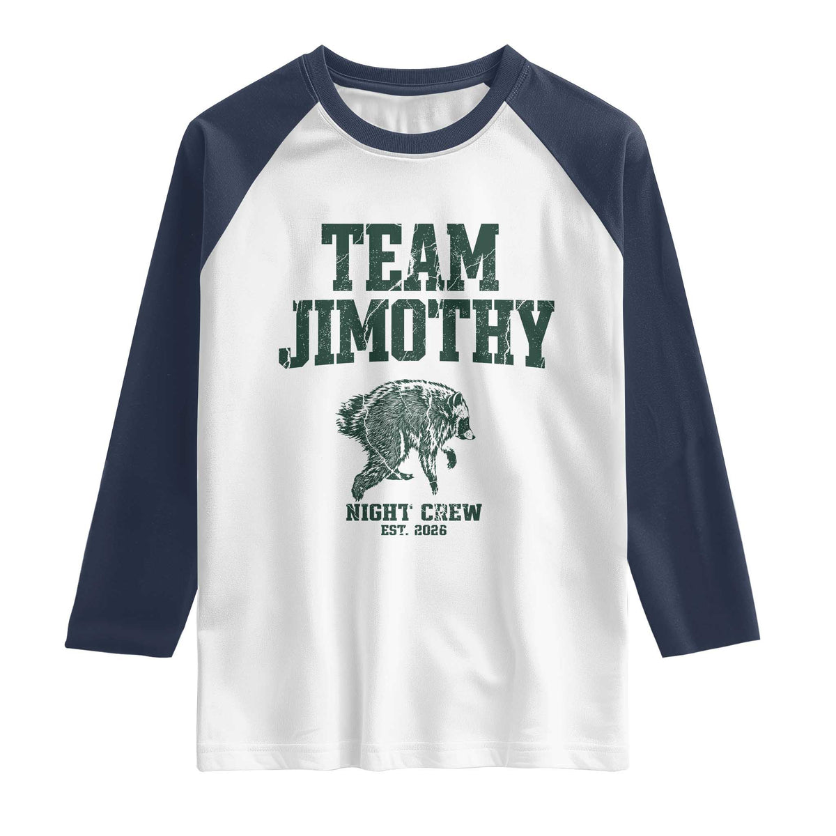 Team Jimothy Night Crew Est 2026 Viral Seattle Raccoon Raglan Shirt Feral Legend Trash Panda Vintage Athletic Style Graphic