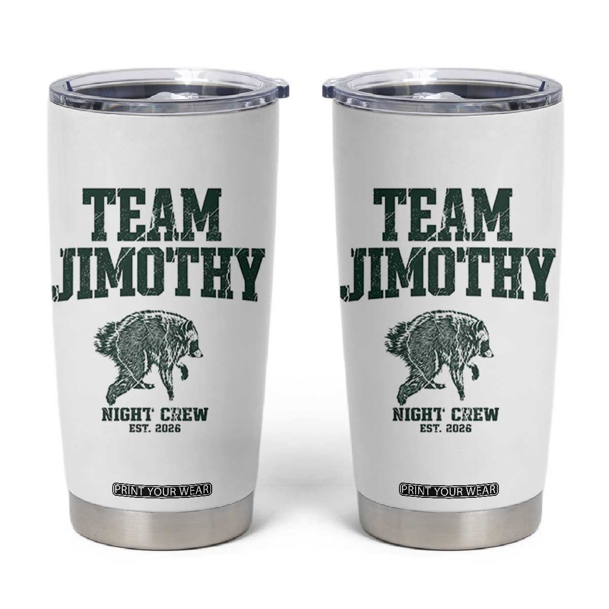 Team Jimothy Night Crew Est 2026 Viral Seattle Raccoon Tumbler Cup Feral Legend Trash Panda Vintage Athletic Style Graphic