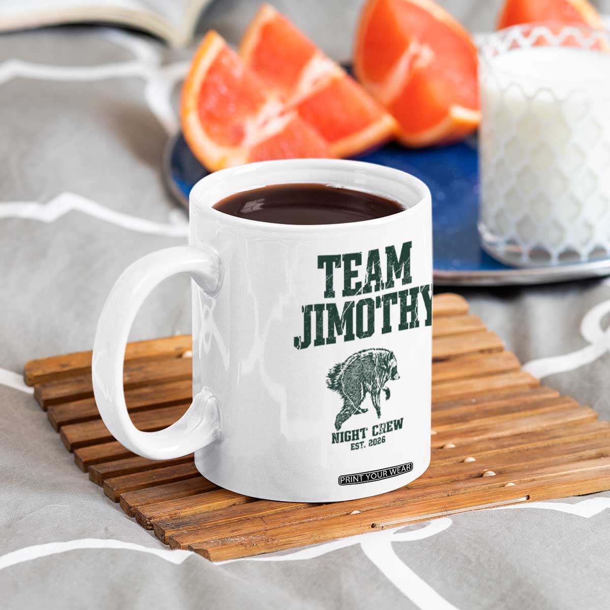 Team Jimothy Night Crew Est 2026 Viral Seattle Raccoon Coffee Mug Feral Legend Trash Panda Vintage Athletic Style Graphic