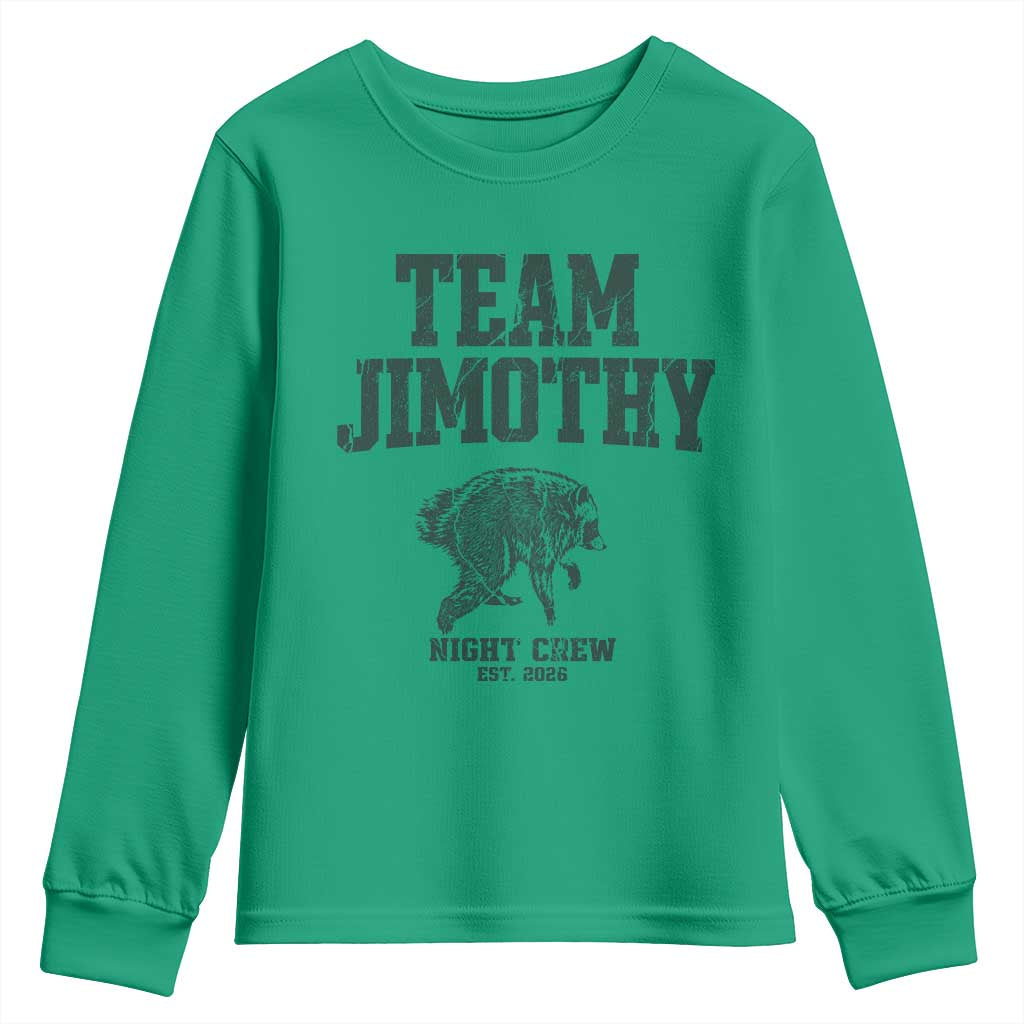 Team Jimothy Night Crew Est 2026 Viral Seattle Raccoon Youth Sweatshirt Feral Legend Trash Panda Vintage Athletic Style Graphic