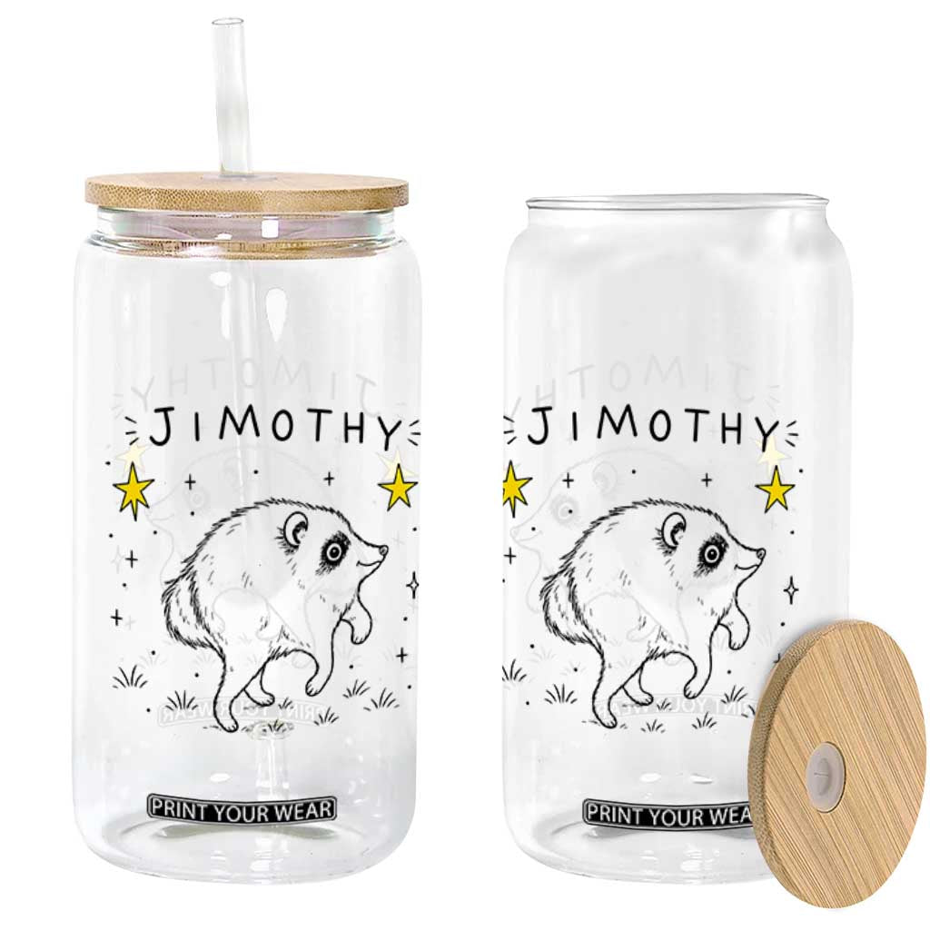 Cute Doodle Starry Jimothy the Raccoon Graphic Glass Can Viral Seattle Trash Panda