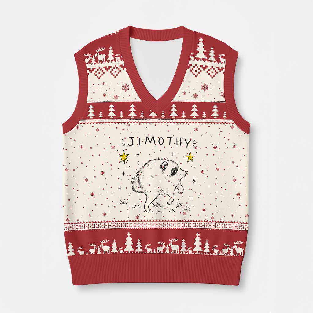 Cute Doodle Starry Jimothy the Raccoon Graphic V-Neck Knit Sweater Vest Viral Seattle Trash Panda TS02 Beige Red Print Your Wear