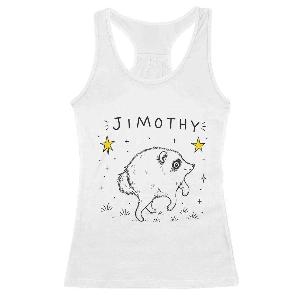 Cute Doodle Starry Jimothy the Raccoon Graphic Racerback Tank Top Viral Seattle Trash Panda TS02 White Print Your Wear
