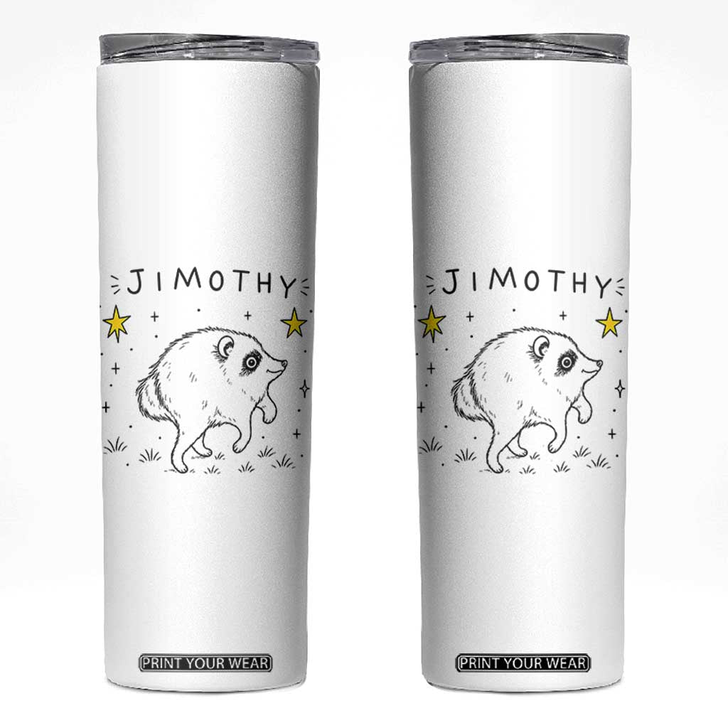 Cute Doodle Starry Jimothy the Raccoon Graphic Skinny Tumbler Viral Seattle Trash Panda TS02 White Print Your Wear
