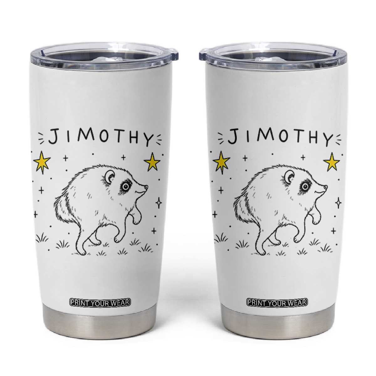 Cute Doodle Starry Jimothy the Raccoon Graphic Tumbler Cup Viral Seattle Trash Panda TS02 White Print Your Wear