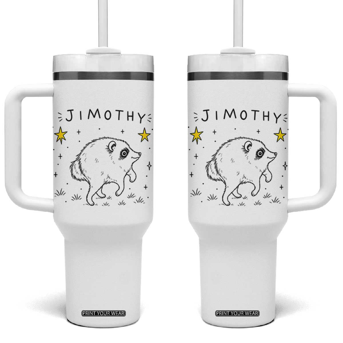 Cute Doodle Starry Jimothy the Raccoon Graphic Tumbler With Handle Viral Seattle Trash Panda