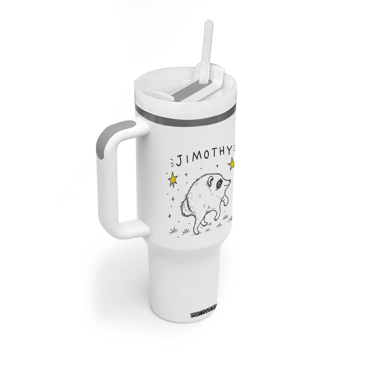 Cute Doodle Starry Jimothy the Raccoon Graphic Tumbler With Handle Viral Seattle Trash Panda