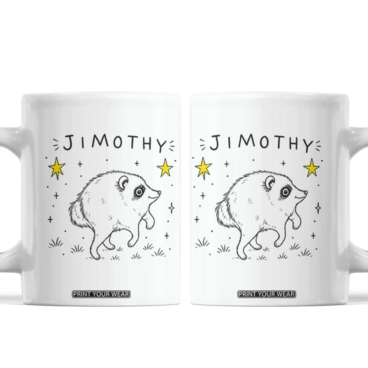Cute Doodle Starry Jimothy the Raccoon Graphic Coffee Mug Viral Seattle Trash Panda TS02 White Print Your Wear