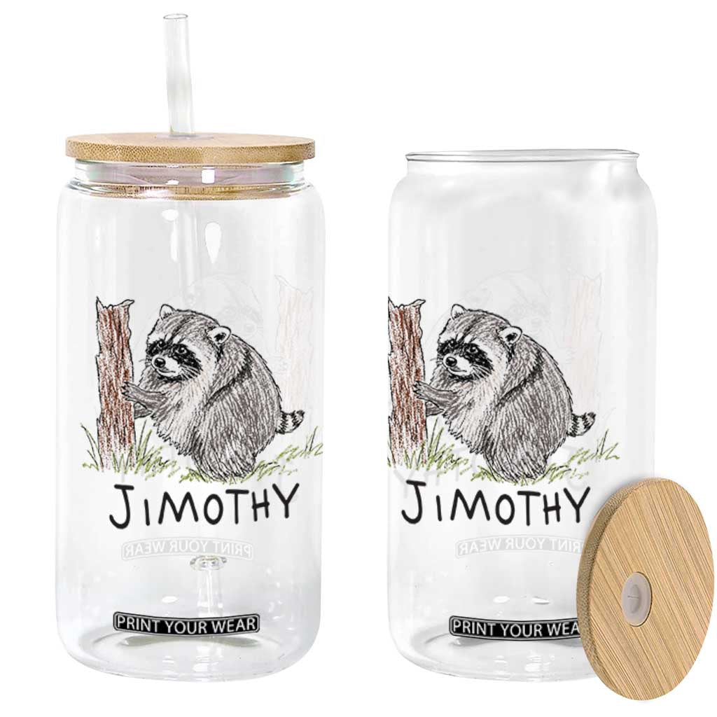 Jimothy Funny Viral Seattle Raccoon Crayon Drawing Graphic Glass Can Trash Panda Feral Legend Supporter