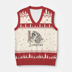 Jimothy Funny Viral Seattle Raccoon Crayon Drawing Graphic V-Neck Knit Sweater Vest Trash Panda Feral Legend Supporter