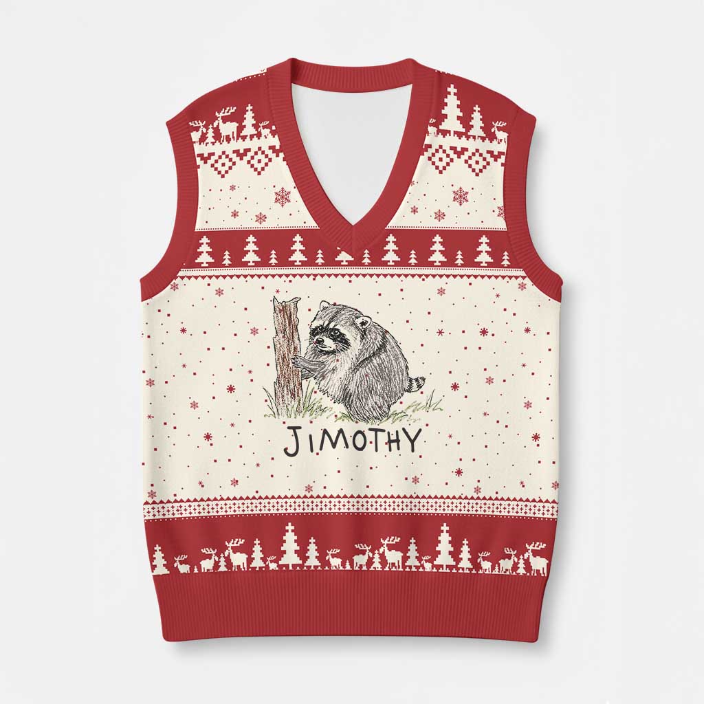 Jimothy Funny Viral Seattle Raccoon Crayon Drawing Graphic V-Neck Knit Sweater Vest Trash Panda Feral Legend Supporter TS02 Beige Red Print Your Wear
