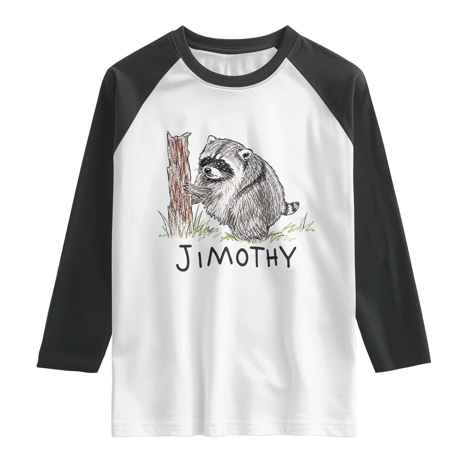 Jimothy Funny Viral Seattle Raccoon Crayon Drawing Graphic Raglan Shirt Trash Panda Feral Legend Supporter TS02 White Black Print Your Wear