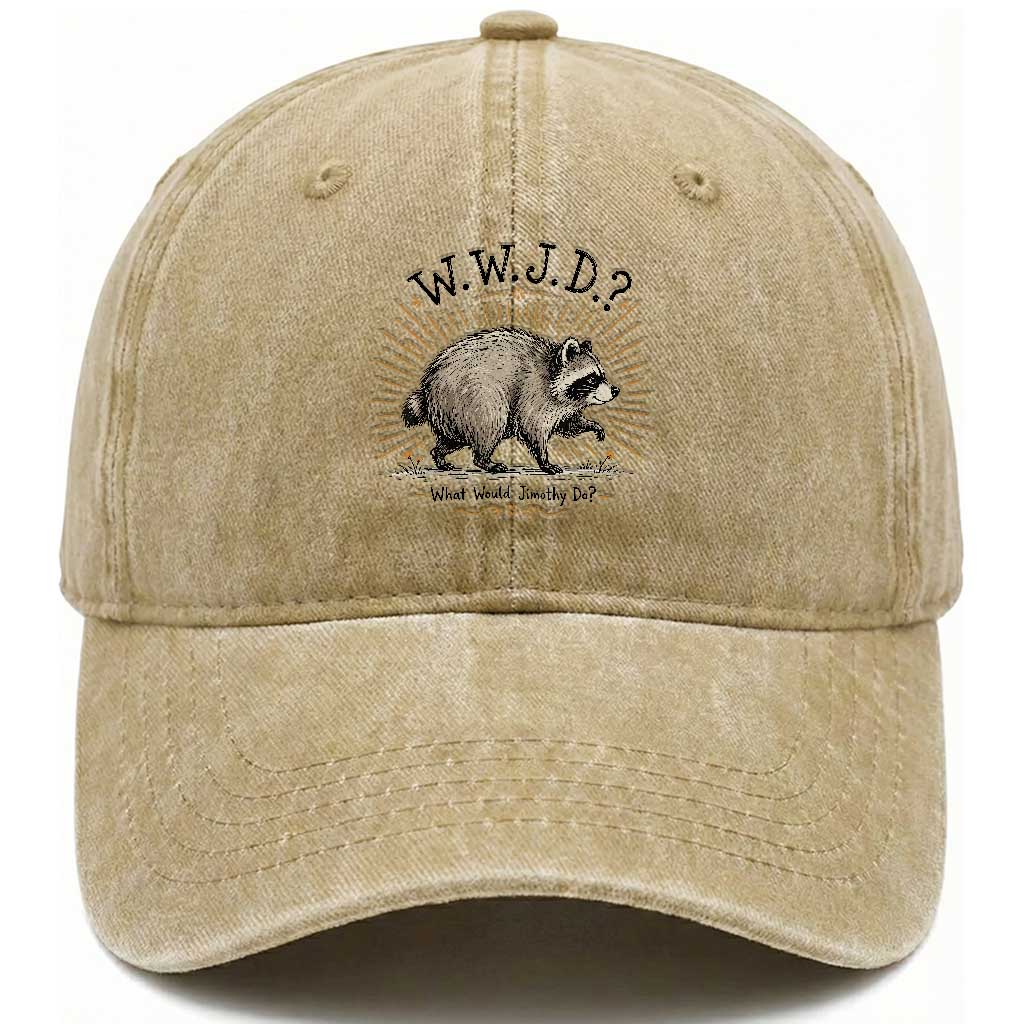 What Would Jimothy Do WWJD Funny Parody Washed Cotton Baseball Cap Viral Seattle Raccoon Meme Feral Legend Humor TS02 Print Your Wear