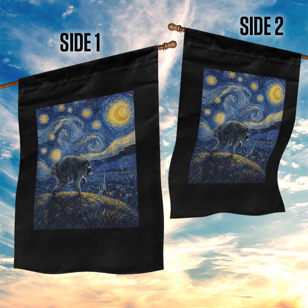 Jimothy Seattle Raccoon Starry Night Parody Graphic Garden Flag Trash Panda Feral Legend Supporter