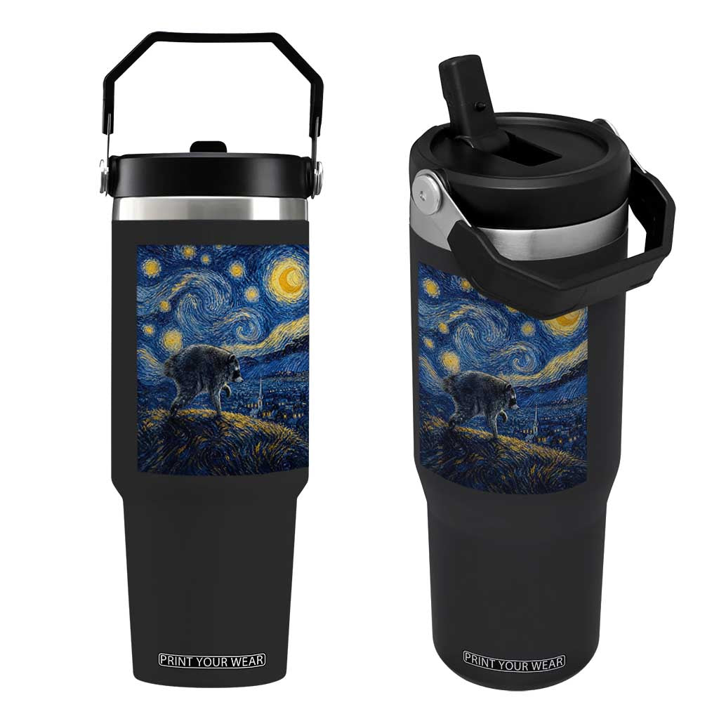 Jimothy Seattle Raccoon Starry Night Parody Graphic Flip Straw Tumbler Trash Panda Feral Legend Supporter TS02 One Size: 30 oz Black Print Your Wear