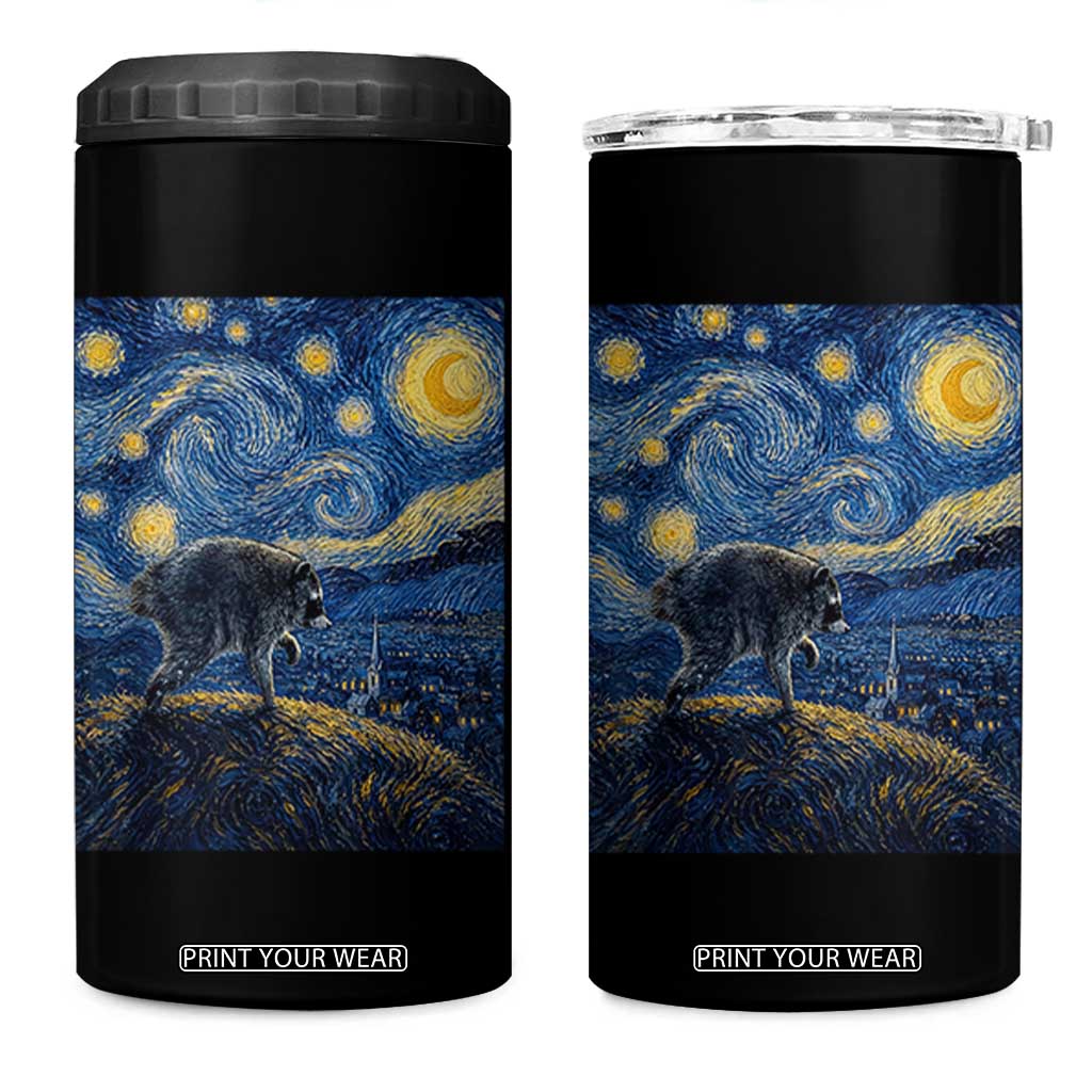 Jimothy Seattle Raccoon Starry Night Parody Graphic 4 in 1 Can Cooler Tumbler Trash Panda Feral Legend Supporter TS02 One Size: 16 oz Black Print Your Wear
