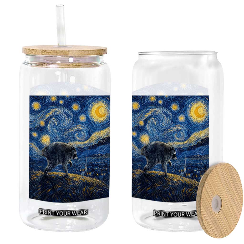 Jimothy Seattle Raccoon Starry Night Parody Graphic Glass Can Trash Panda Feral Legend Supporter