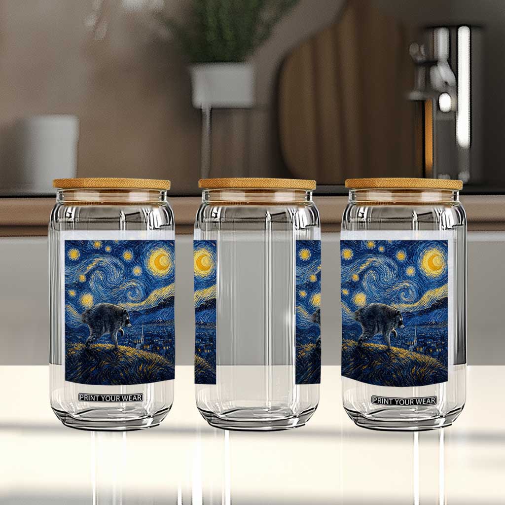 Jimothy Seattle Raccoon Starry Night Parody Graphic Glass Can Trash Panda Feral Legend Supporter