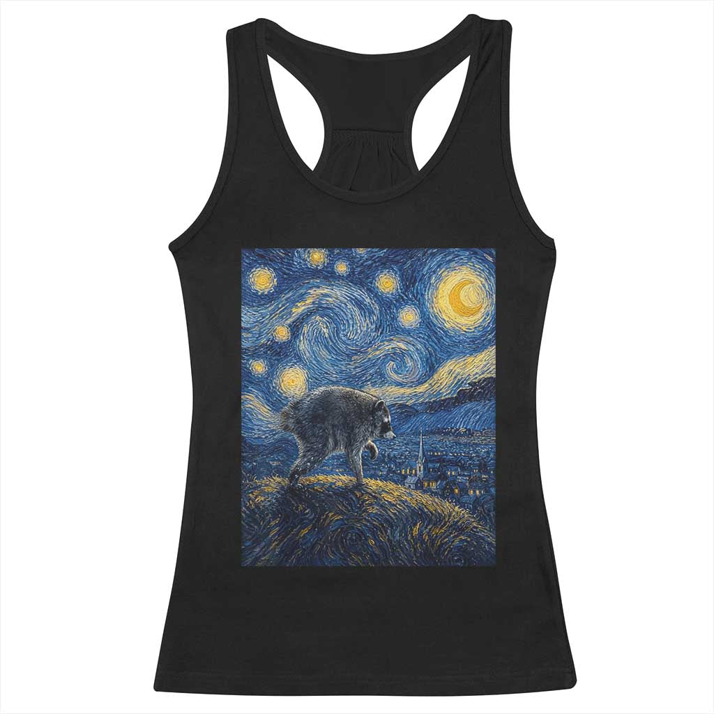 Jimothy Seattle Raccoon Starry Night Parody Graphic Racerback Tank Top Trash Panda Feral Legend Supporter TS02 Black Print Your Wear