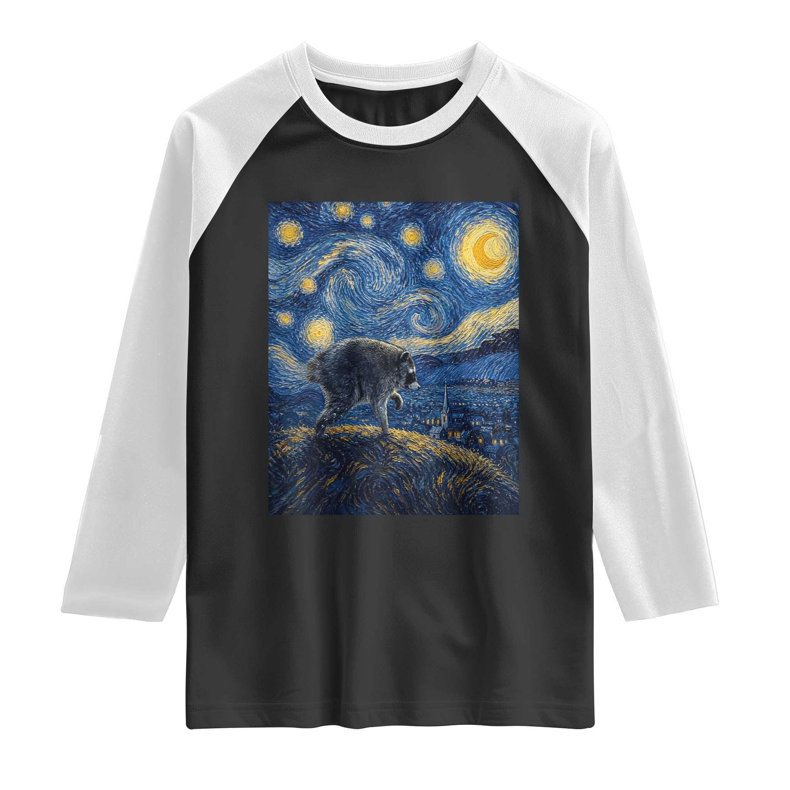 Jimothy Seattle Raccoon Starry Night Parody Graphic Raglan Shirt Trash Panda Feral Legend Supporter TS02 Black White Print Your Wear