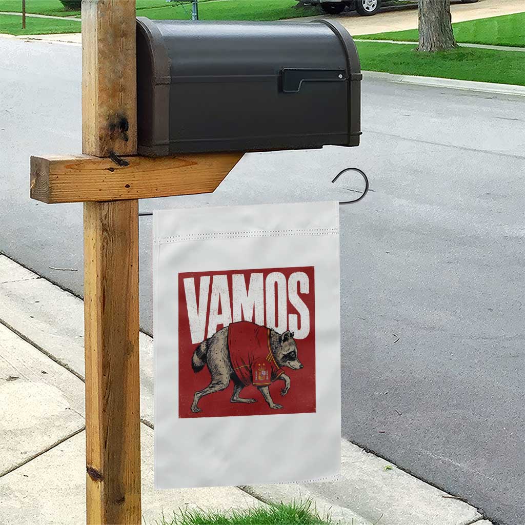 Funny Jimothy Vamos Spain Soccer Fans Parody Garden Flag Seattle Raccoon Espana Champs Victory Celebration