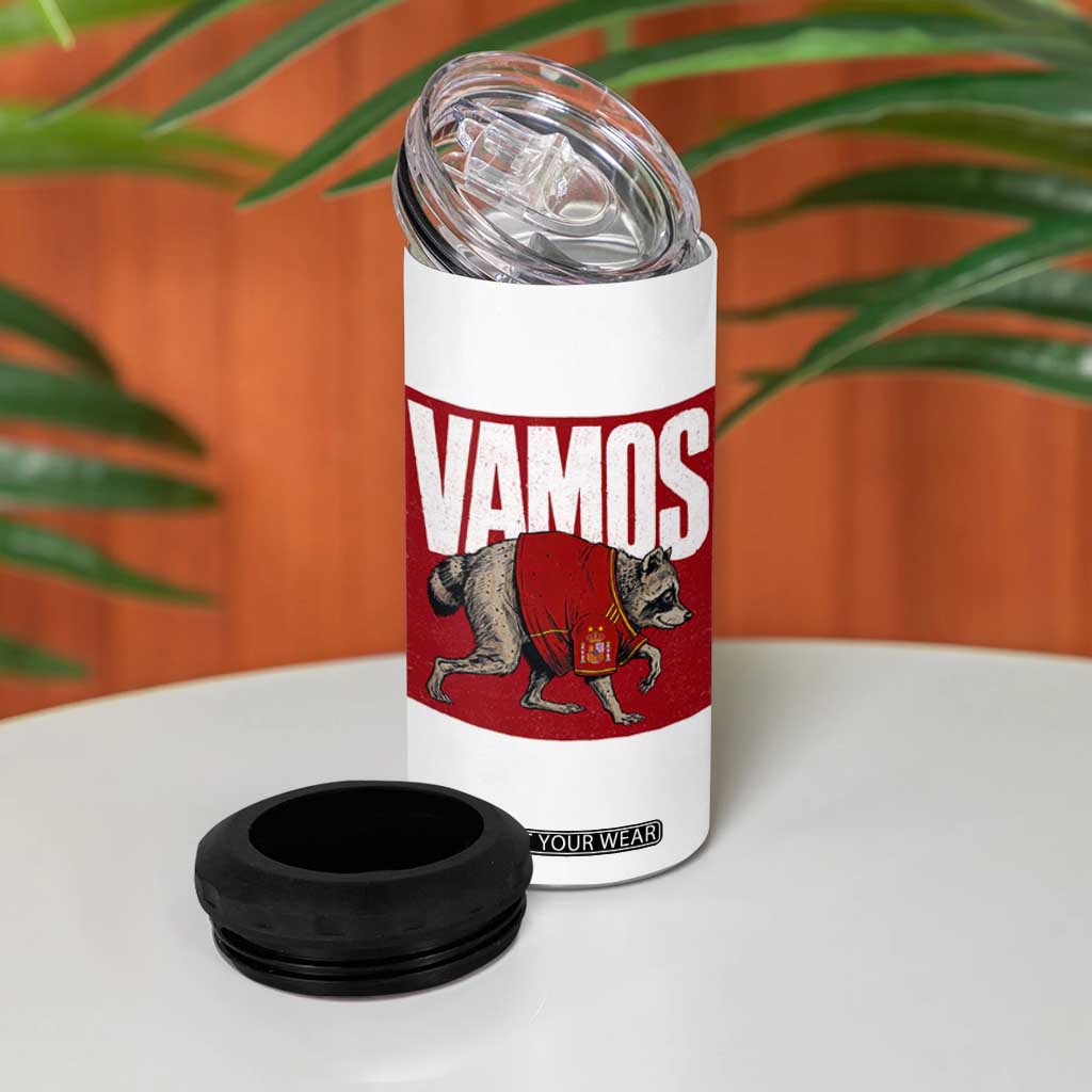 Funny Jimothy Vamos Spain Soccer Fans Parody 4 in 1 Can Cooler Tumbler Seattle Raccoon Espana Champs Victory Celebration