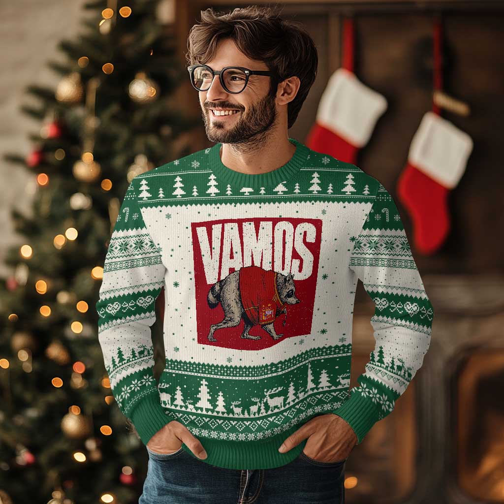Funny Jimothy Vamos Spain Soccer Fans Parody Ugly Christmas Sweater Seattle Raccoon Espana Champs Victory Celebration
