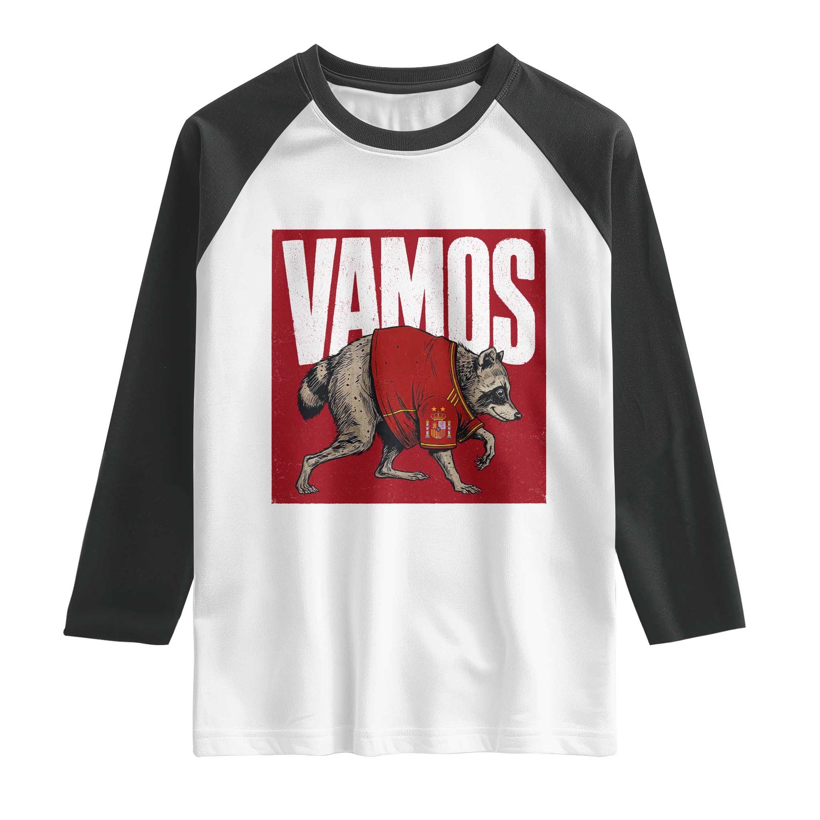 Funny Jimothy Vamos Spain Soccer Fans Parody Raglan Shirt Seattle Raccoon Espana Champs Victory Celebration TS02 White Black Print Your Wear
