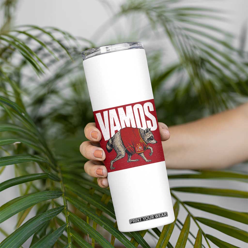 Funny Jimothy Vamos Spain Soccer Fans Parody Skinny Tumbler Seattle Raccoon Espana Champs Victory Celebration