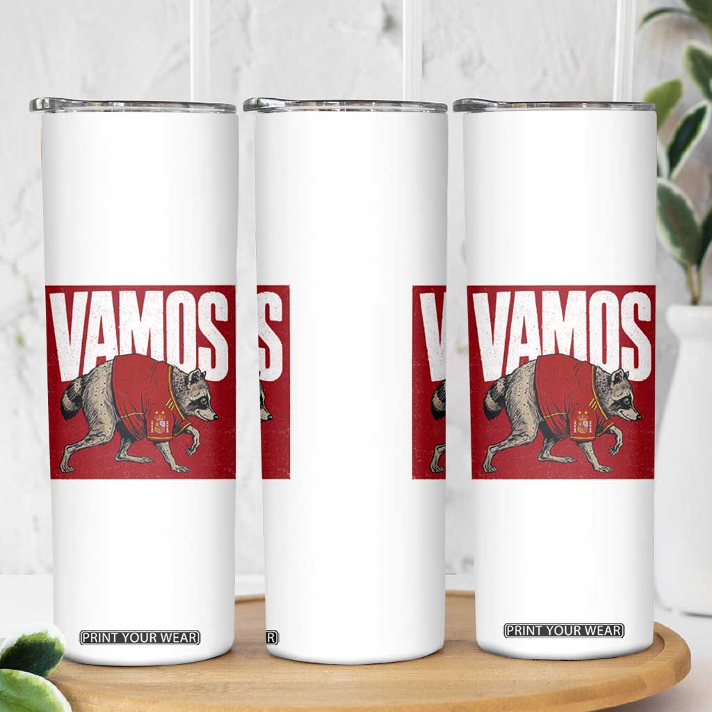 Funny Jimothy Vamos Spain Soccer Fans Parody Skinny Tumbler Seattle Raccoon Espana Champs Victory Celebration