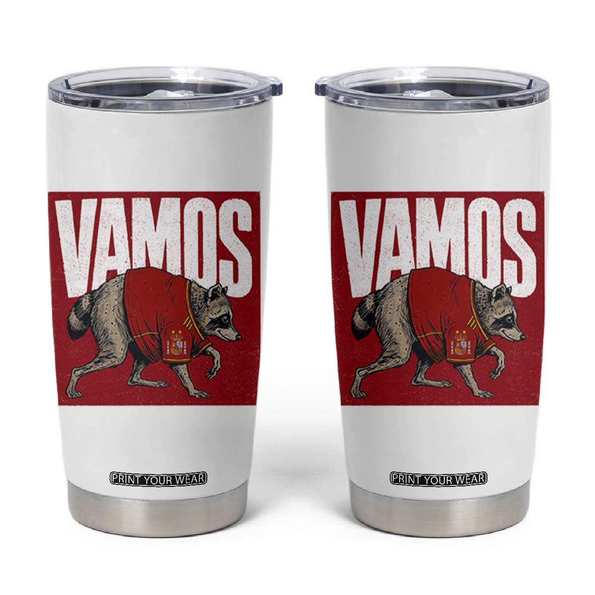 Funny Jimothy Vamos Spain Soccer Fans Parody Tumbler Cup Seattle Raccoon Espana Champs Victory Celebration TS02 White Print Your Wear