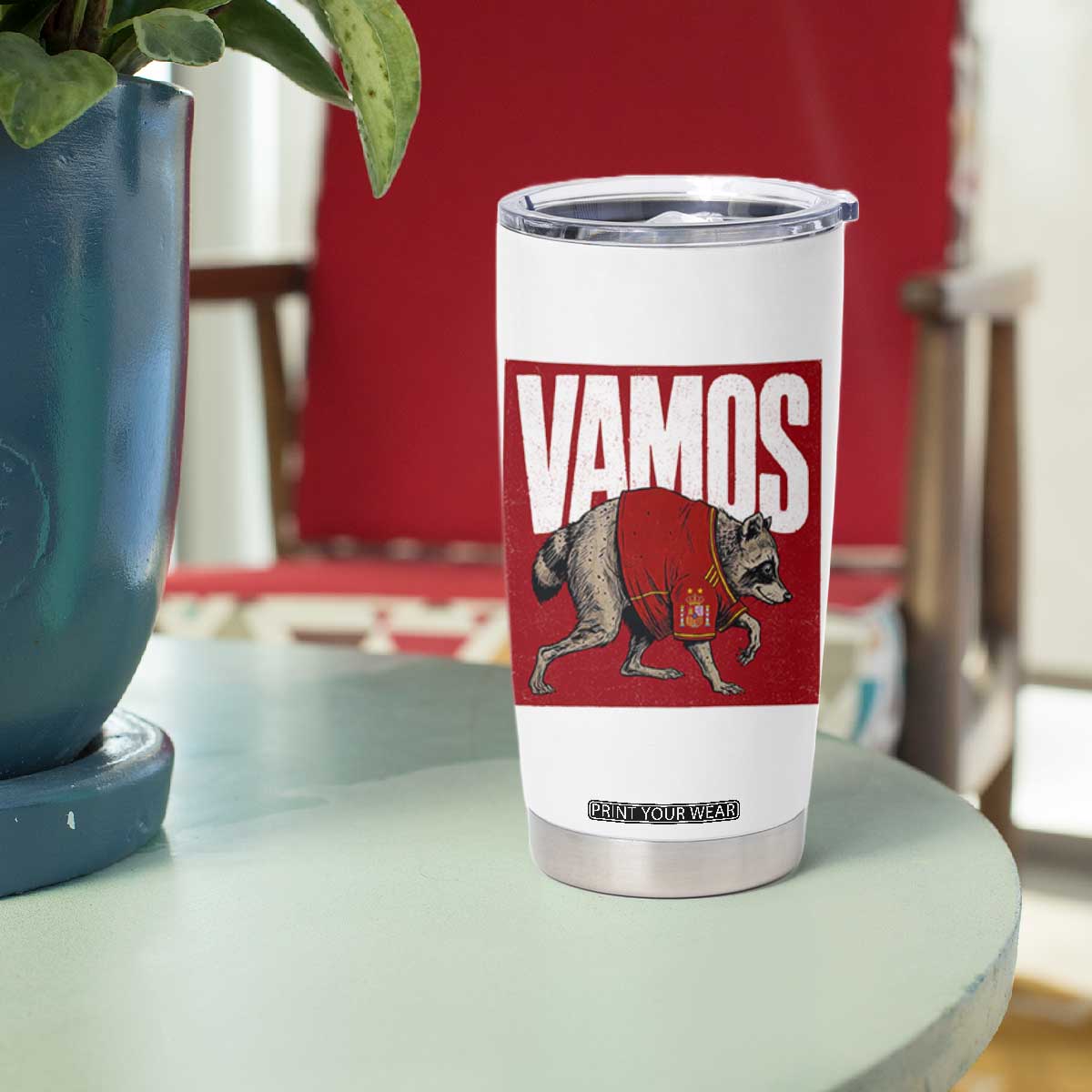 Funny Jimothy Vamos Spain Soccer Fans Parody Tumbler Cup Seattle Raccoon Espana Champs Victory Celebration
