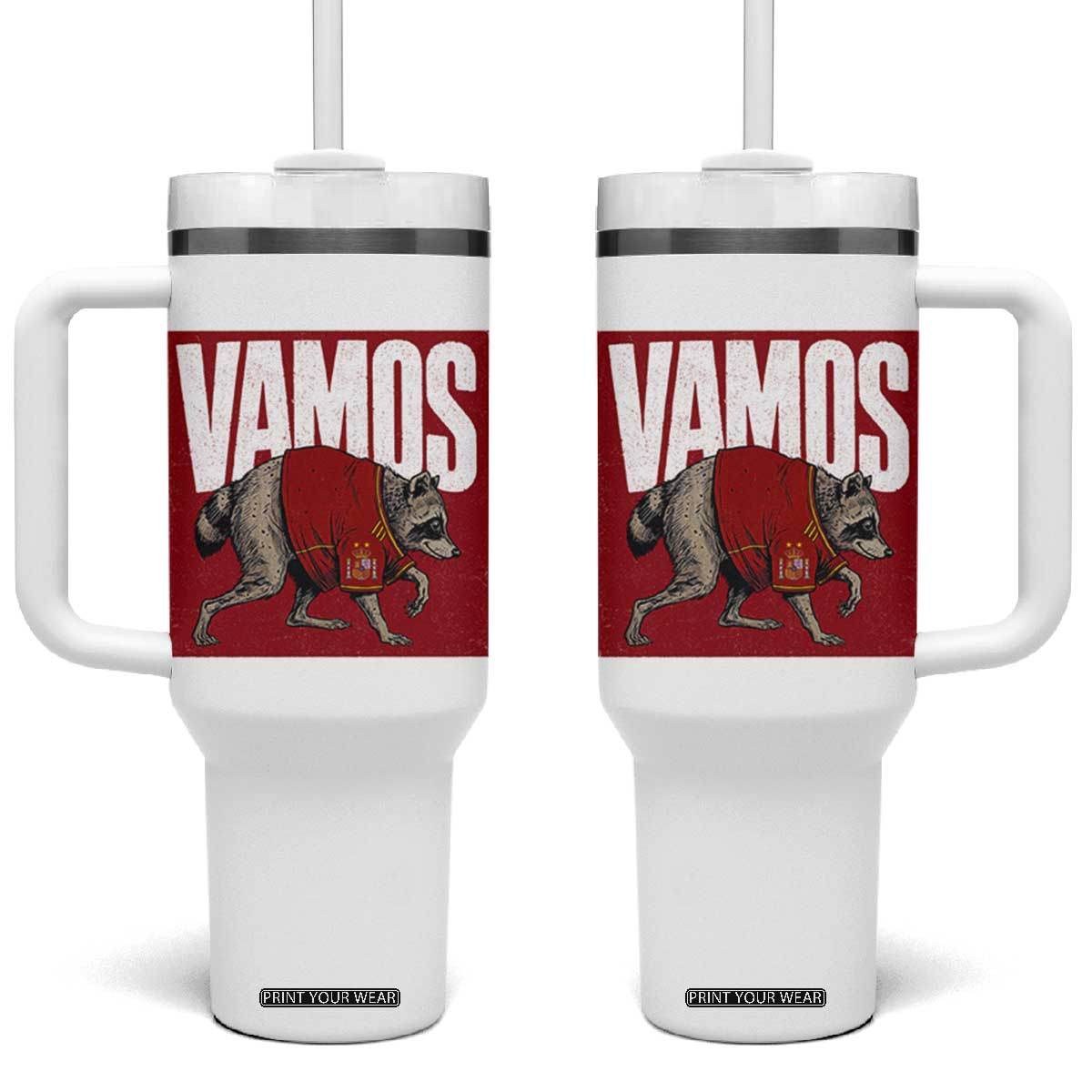 Funny Jimothy Vamos Spain Soccer Fans Parody Tumbler With Handle Seattle Raccoon Espana Champs Victory Celebration TS02 One Size: 40 oz White Print Your Wear