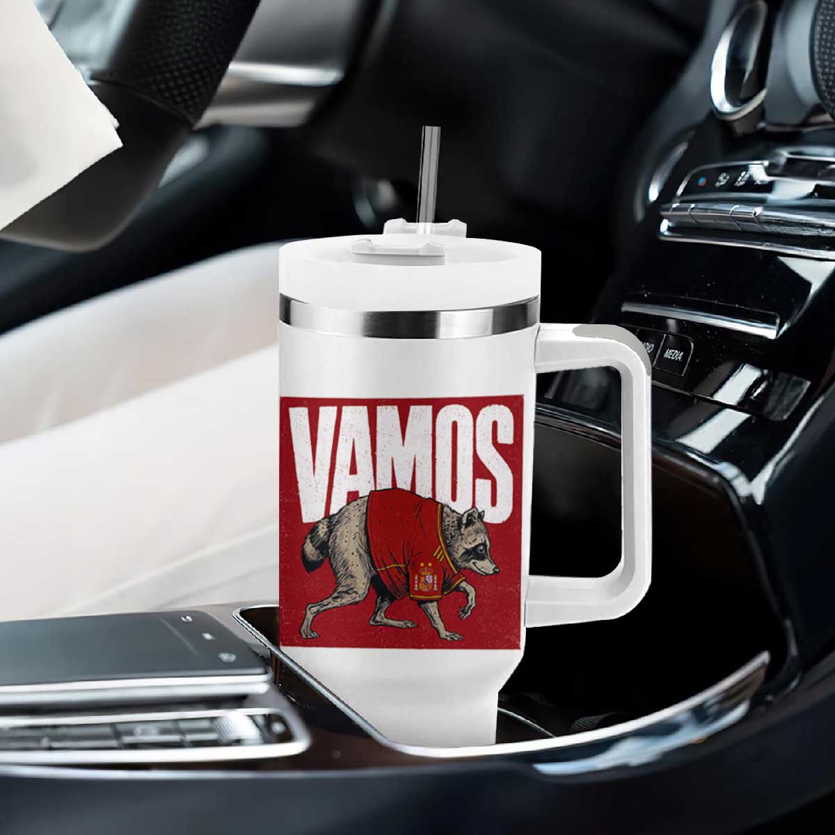 Funny Jimothy Vamos Spain Soccer Fans Parody Tumbler With Handle Seattle Raccoon Espana Champs Victory Celebration